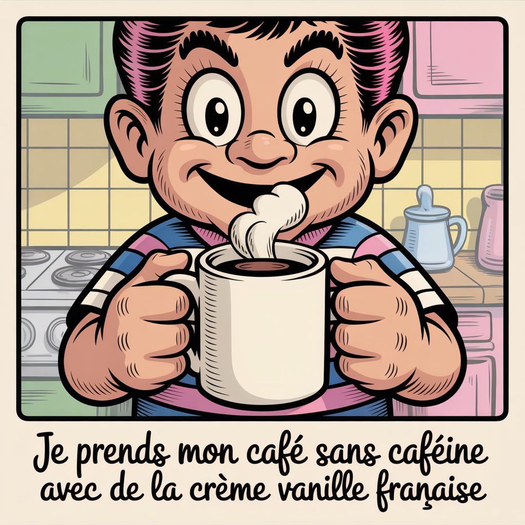 Je prends mon café sans caféine avec de la crème vanille française